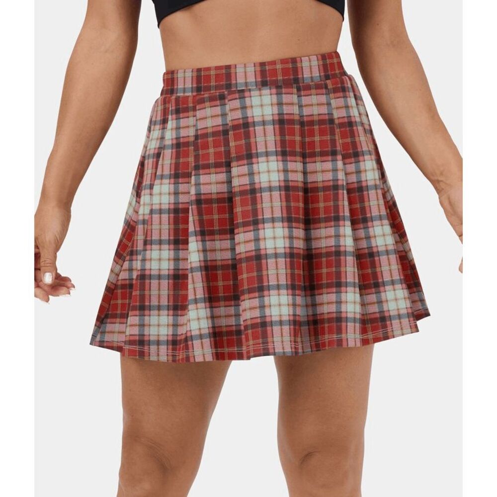 NWT Size Med Halara High Waisted 2-in-1 Side Pocket Plaid Pleated Mini Casual